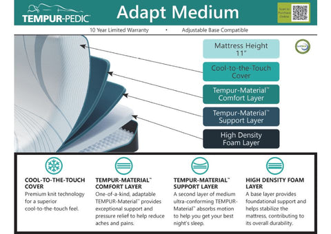 Tempur-Pedic Adapt 2.0® 11" Medium Hybrid Mattress